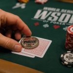 Poker card protector in use at the WSOP.