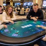 Poker players at a dealerless poker table.