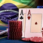 Poker in Brazil with Brazilian flag and poker cards and chips.