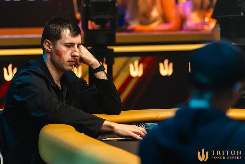 Jungleman Dan Cates in action at Triton Jeju II during a high stakes poker heads up match.