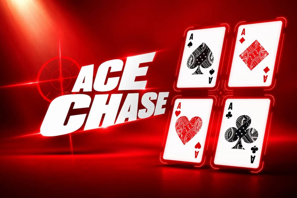 Promotional Ace Chase graphic with bold white “ACE CHASE” text on a red background and four glowing ace playing cards arranged in a square.