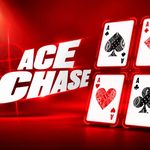 Promotional Ace Chase graphic with bold white “ACE CHASE” text on a red background and four glowing ace playing cards arranged in a square.