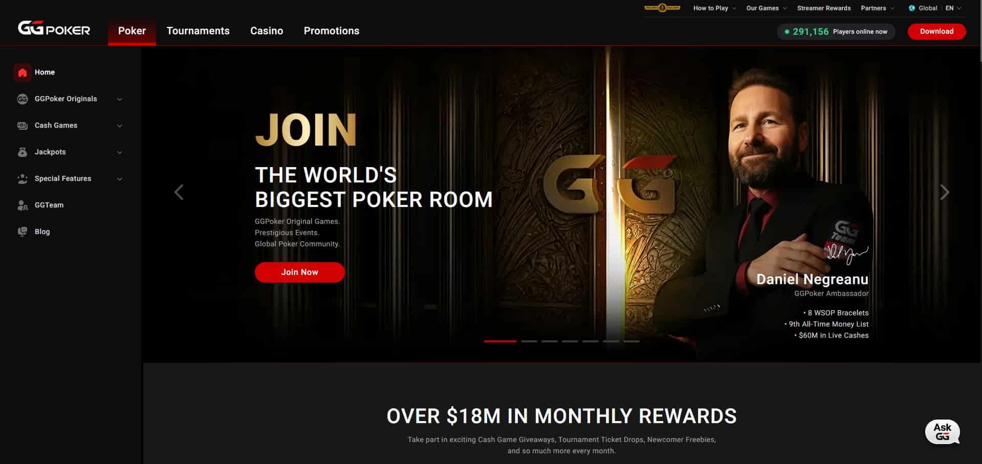 GGPoker homepage screenshot