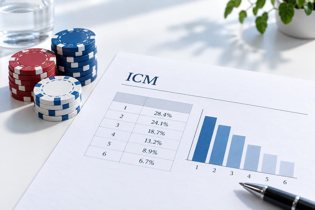 ICM calculations alongside some poker chips.