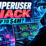 Illustration of a hooded hacker monitoring online poker tables, with a digital surveillance eye, cybersecurity alerts and the headline "Superuser Hack – Up to $4M?"