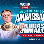 2026 WSOP Main Event champion Lucas Jumalon holds his gold bracelet as he is announced as a global ambassador for WSOP Academy.