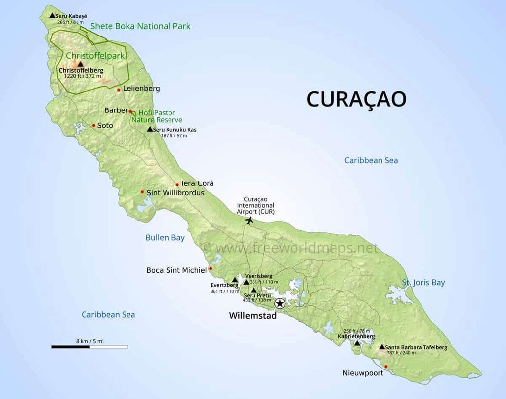 A map of Curaçao in the Caribbean Sea.