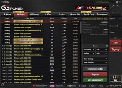 GGPoker tournament lobby