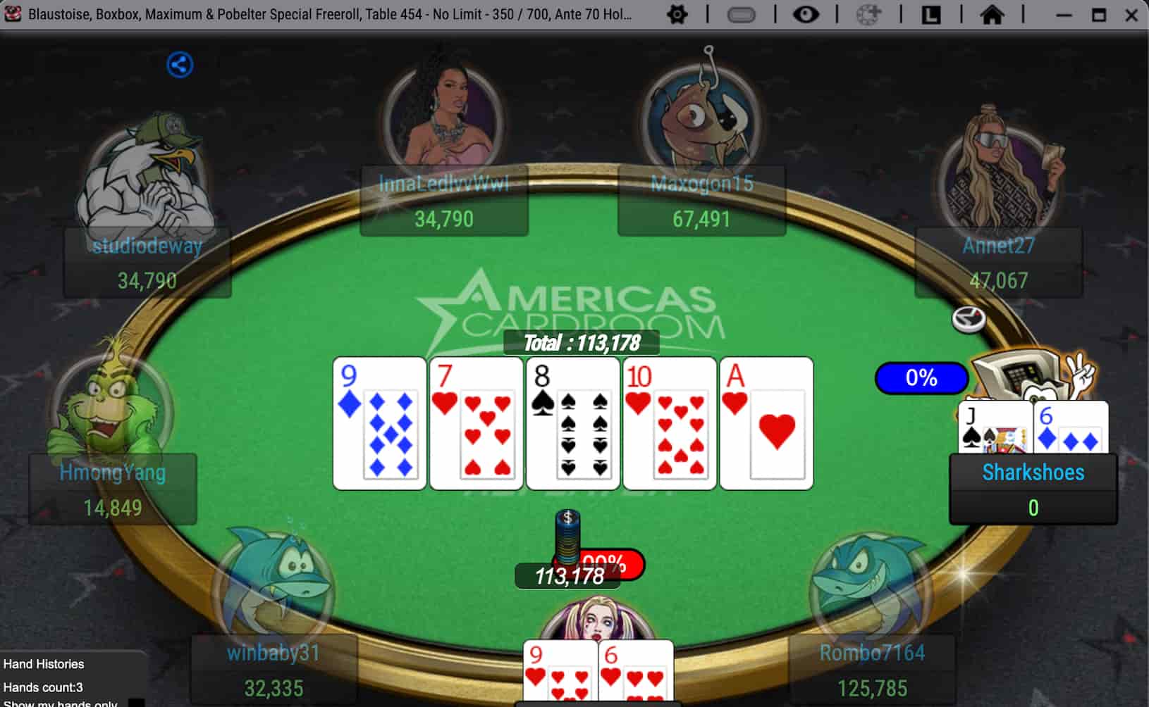 Poker table in the ACR client